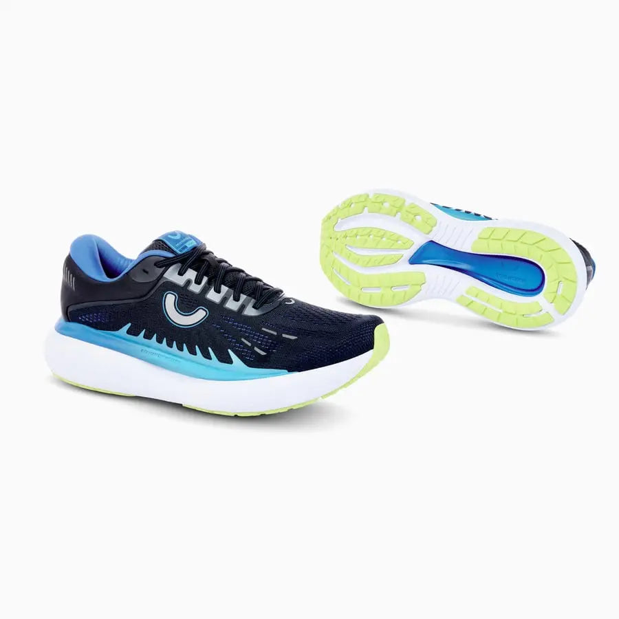 true motion aion 3 running shoe Black | Princess Blue | Acid Lime pair